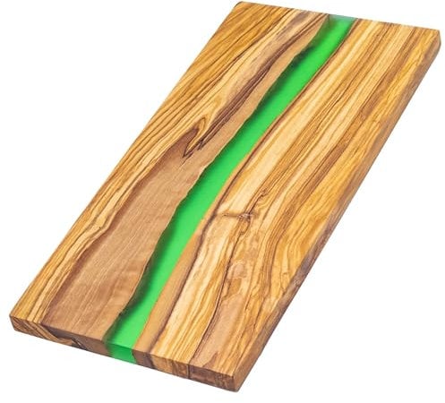 Erreke Tabla Cortar Cocina Madera Olivo, Resina Epoxi Tabla de Charcuteria en Madera Olivo Natural Ideal Quesos Embutidos Jamon Pan, Verde