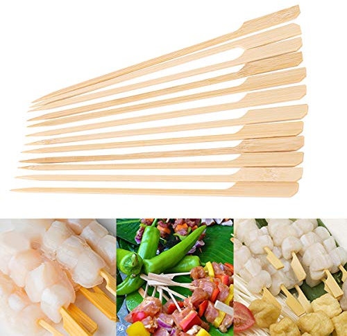 Brochettes de Bambou 100 Pièces Pic Brochette Bois 12cm BBQ Pique Brochette Bois Piques à Brochettes en Bois Pique a Brochette Bambou pour Grill Fêtes Buffets Cocktail Viande Fruits
