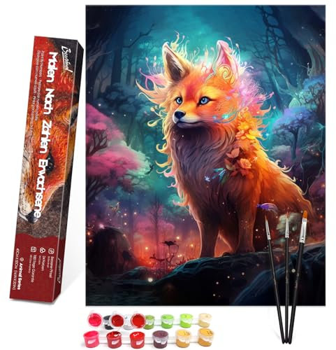 Bougimal Malen Nach Zahlen Erwachsene Tiere Ohen Rahmen inklusive Pinsel und Acrylfarben - 40 x 50 cm, Bunter Fuchs