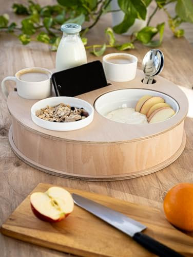 RundumBar - INEXTERIOR CouchBar – Weinbar - handgefertigt in Deutschland - Zwei Snackschalen, Organizer und Flaschenhalter - Couchbutler couchorganizer Sofaablage Tablett (Natur)