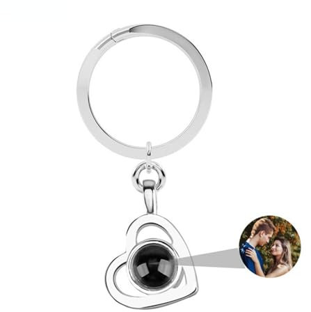 WOMB Custom Photo Keychain Personalized Memorial Heart Shape Key Ring Key Chain with Photos Engraved for Women Valentine’s Day Gifts Custom Heart Projection Photo Keychain (silver-1,1PCS)