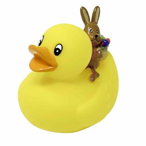 Quietscheente mit Osterhase, gelb | lustiges Oster Entchen zur Dekoration | Badeente fürs Osternest | 1 Stück , ca 7 cm