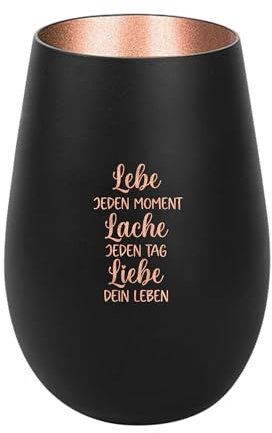 Der-Porzellan-Laden Windlicht mit Gravur Lebe jeden Moment Lache jeden Tag, Schwarz Bronze, Teelichthalter aus Glas mit Spruch, Tischdeko modern