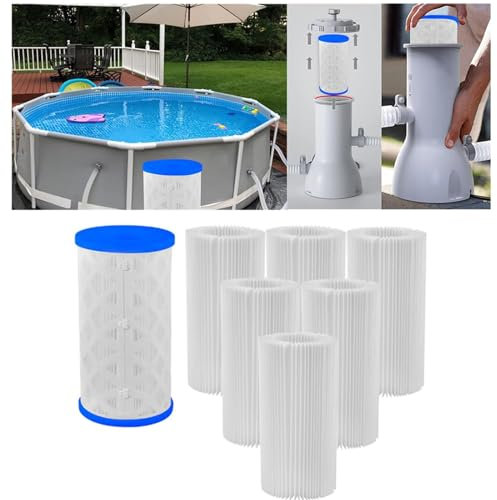ARAGIT 6-Pack Universal Pool Filters Type A Type C or III Replacement for Intex & Bestway Pool Filter Cartridge Pump 29000E/59900E, Reusable Pool Filter Type A/C for Above-Ground Swimming Pools, SPA