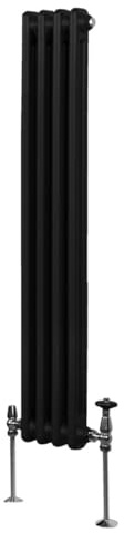 Traditioneller 2-Spalten-Heizkörper 1500 x 202mm | Vertikaler Wandheizkörper | Matt Schwarz Kohlenstoffstahl | Wohn- Badezimmer Küche [Inkl. Reinigungsbürste, Befestigungsset & Halterungen]