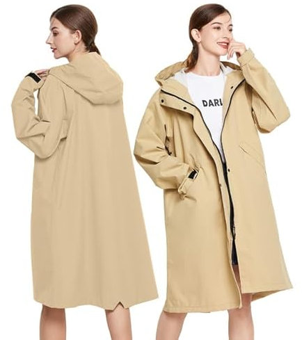 LAMA Regenmantel Wasserdicht Regenponcho Unisex Regenjacke Atmungsaktiv Regencape Regenschutzbekleidung Raincoat für Herren Damen Fahrrad Wandern Camping Reisen, Khaki, XL