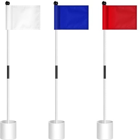 Hungdao 3 Piece Golf Flag Set with Cups Portable Practice Putting Green Flag Sticks for Yard Golf Course(Assorted)