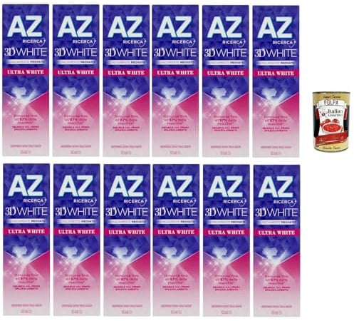 Dentifricio AZ Ultra White, Zahnpasta mit aufhellender Wirkung, 12x 65ml + Italian Gourmet polpa 400g