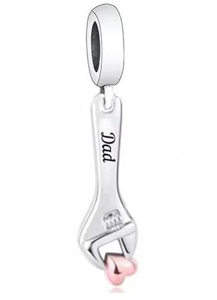 Dad Grandad Son Memorial Rose Gold Love Heart Spanner Wrench Tool Charm Bead Pendant 925 Sterling Silver Compatible With Pandora Charm Moments Bracelet (Dad Spanner Wrench)