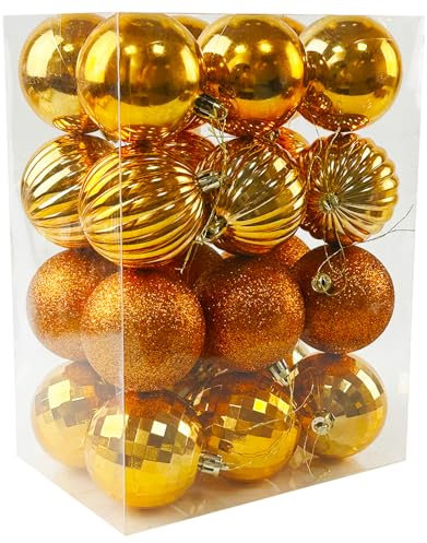 SECALIFE 24 Pieces 60mm Christmas Tree Baubles, Christmas Balls Decoration Christmas Tree Pendants, Christmas Baubles Christmas Tree Decorations Xmas Hanging Ornaments, Orange