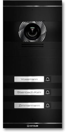 Metzler VDM10 2.0 Video Sprechanlage mit Türöffner (Stromversorgung) & Namensschild - Anschluss LAN POE - Türsprechanlage mit HD-Kamera, für 3 Familienhaus, in Schwarz aus V2A Edelstahl