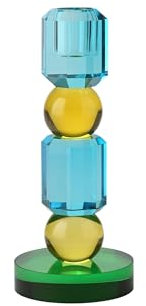 Sari, Kristallglas, Kerzenhalter H18,5cm, 2 Kugeln, blau/gelb/grün, gs, 8x18,5x8cm