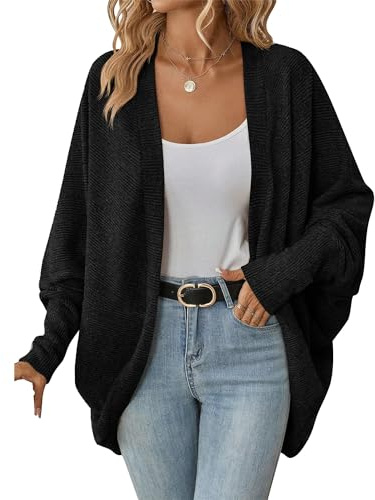 OULIWANGLUO Damen Leichte Fledermausärmel Strickjacke Mid Lang Cardigan mit Taschen Casual Lockere Strickpullover für Herbst