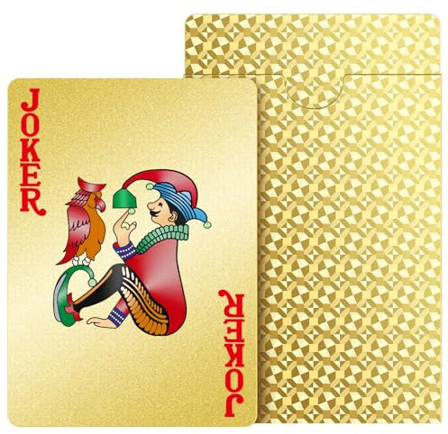 BIERDORF wasserdichte Plastik-Spielkarten - Robustes Cooles Kartendeck - Standard Index Professionelle Premium Pokerkarten - Vintage Casino Themen Kartenspiele für Erwachsene - Gold Diamant Stil