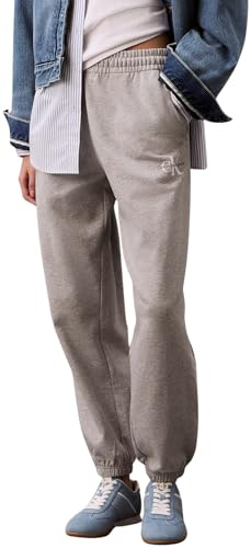 Calvin Klein Damen Jogginghose Monologo French Terry mit Elastikbund, Grau (Heroic Grey Heather), XXS