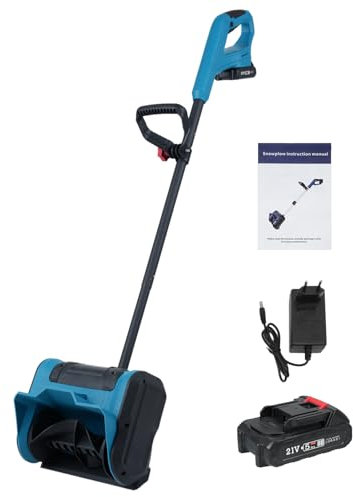 Weytoll Spazzaneve elettrico a batteria da 21 V, pala da neve, spazzaneve elettrico con manico ausiliario, batteria agli ioni di litio da 2,0 Ah e caricabatteria