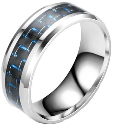 Tolldek Verlobungsring Vintage 8MM, Kohlefaser Herzschlag Ringe Partnerringe, Edelstahl Partnerringe Freundschaftsringe Silber für Männer, Größe 60 (19.1)