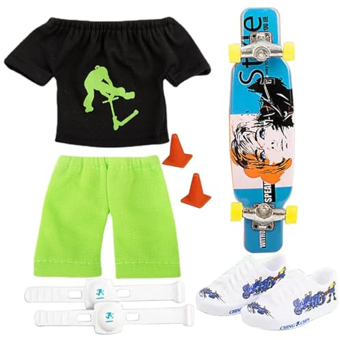 Salyeeluly Minis Finger Skateboard | Finger Skateboard Set | Skateboard Fingerboards Finger Toys with 1 Pair Shoes, Pants, Knee Pad, T-shirt, Roadblocks, Creative Giftes for Skateboarder and Children