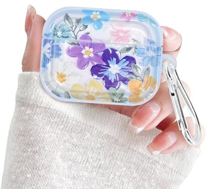 Newseego Clear Case Compatible with AirPods Pro 2 Generation, Cute Colorful Flower Print Pattern with Keychain for Girls Women Full Body Shockproof Charging Pod Protective Cover for AirPods Pro 2 Gen