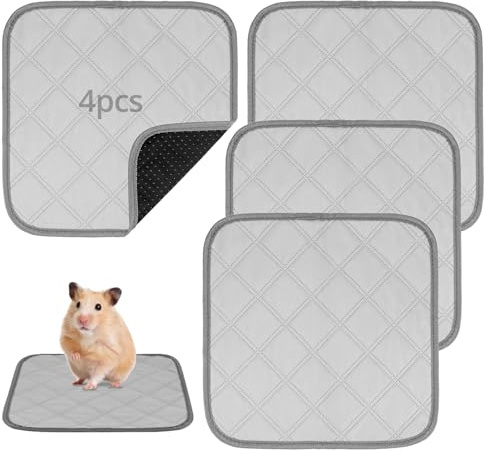QWORK® 4Stück pipipads meerschweinchen, 30 x 30 cm/ 12 x 12, schnell saugfähig, waschbar und rutschfest, grau