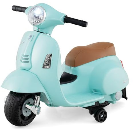 COSTWAY 6V Kids Electric Motorcycle, Licensed Vespa Ride on Motorbike with LED Headlight, Horn, Battery Powered Vehicle Toy for Boys Girls 18-36 Months Old (Green)