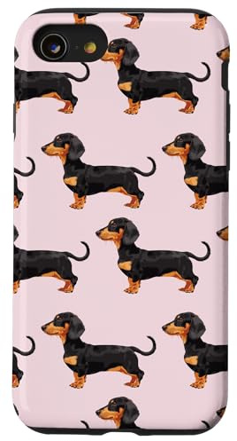 Dachshund Pattern Cute Dog Called Sausage on Light Baby Pink Case for iPhone SE (2020) / 7 / 8