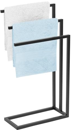 FRAMADO - Handtuchhalter Stehend - Handtuchständer Freistehend - BxTxH 45 x 21 x 84 cm - aus Metall, mit 3 Stangen und Anti-Rutschpads, Stabil, EU Produkt, ohne Montage - Badetuchhalter FORTE Schwarz