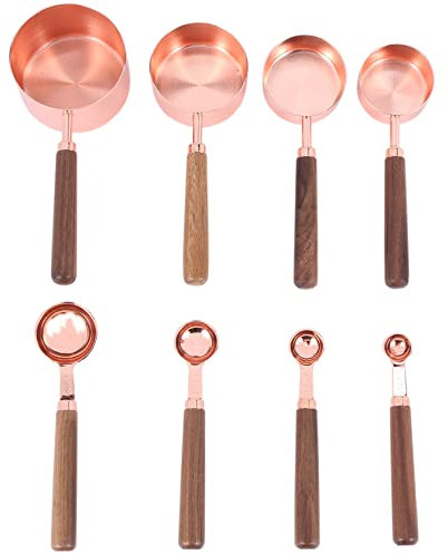 Bosiyrggrl Household Kitchen Dining Bar Walnut Wooden Handle Copper Plating Measuring Cups Spoon Cake Sugar Tools Set