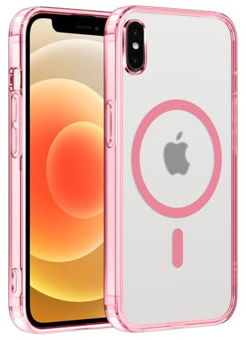 Coiwxmoi Cover Magnetica per Apple iPhone X/XS 5.8,Compatibile con Magsafe,Sottile Traslucido Satinato Morbido Silicone TPU + Hard PC Custodia Antiurto Anti-Graffio Protettiva Cover,Rose