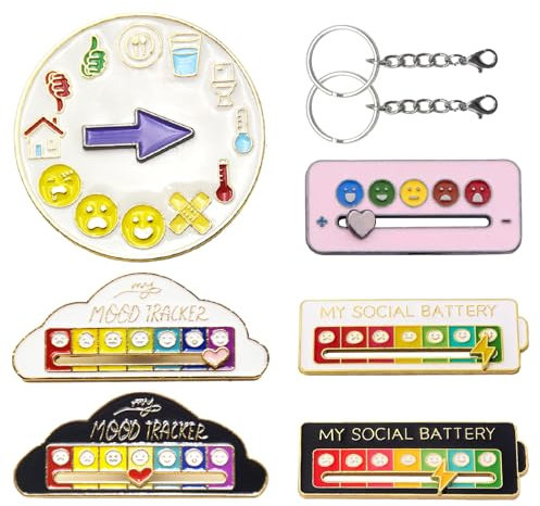 LXBCTOP 6 Stück Social Battery Pin, Interaktive Stimmungsnadeln, Metalle Sozialer Batterie-pin Soziale Stimmung für 7 Tage, My Social Battery Pin, Emaille Pin Lustige Brosche, Dekoration Anstecknadel