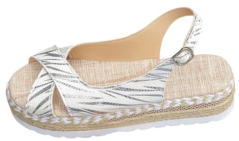 Generico Sandali Alla 𝗦chiava con zeppa in corda, suola spessa, sandali casual a bocca di pesce Sandali Estivi Eleganti (Beige, 42)