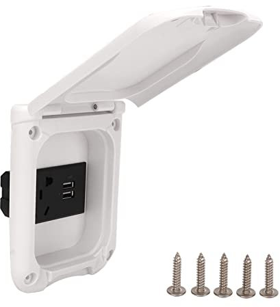 Ldafava RV Steckdose Wasserdichte IP44 Außensteckdose mit ABS Magnetabdeckung 2-polig 3-polig und 2 USB Anschlüsse für Wohnmobil Camping Outdoor Nutzung, Schutzklasse IP44 Zertifiziert