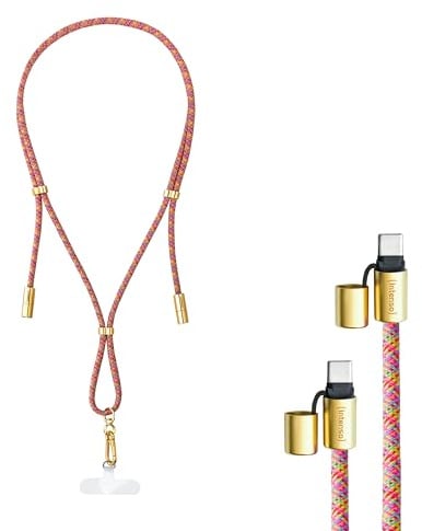 Intenso USB-C Lade- und Datenkabel Handykette – 60W, 480 Mbps, Nylon, PD3.0 QC4.0, 1,65 m, größenverstellbar, neon Mix