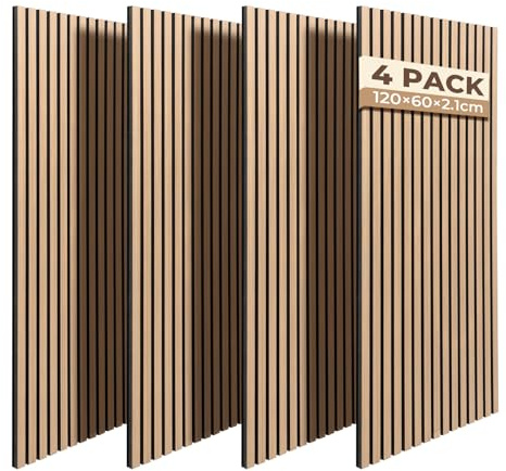 Akustikpaneele 120x60x2,1 cm, Ohuhu 4 Stück Schallschutzplatten in Holzoptik, Modernes Wandpaneel mit Hoher Schallabsorption, Einfache Installation & Schneidbar, Paneele Wand für Wohnzimmer Büro