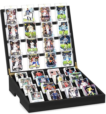 Emfogoo Wooden Card Sorting Tray Trading Card Display, 16-Compartment Trading Cards Organiser Stand with Handle Design, Cards Sorter for Sports, Trading, TCG, Game, and Collection Display (Black)