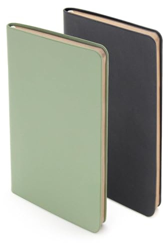 WETLOTE A6 Notizbuch Mini Journal, Softcover mit liniert kariert Seiten, 55g ultraleicht Food Grade Papier ohne Fluoreszenz, vergoldete Kanten in Geschenkbox, 58 Seiten Schwarz Grasgrün