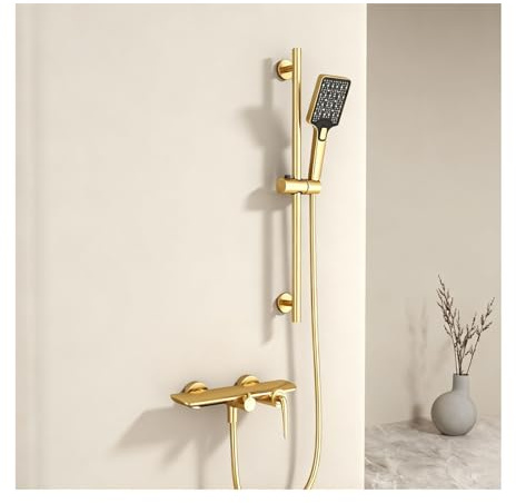 SWHC Badewannenarmatur mit Handbrause, Badewannenarmatur Wasserfall Aufputz Wannenarmatur Messing Mischbatterie Badewanne Wandmontage Armatur Wasserhahn Badewanne mit 66 cm Duschstange