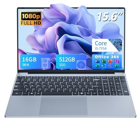 MOGIKK Portatile PC 15.6 Full HD IPS, Core i5-7Y54 fino a 3.2 GHz, 16 GB RAM SSD 512 GB, Notebook Win 11 + Office 365, Laptop Tastiera Retroilluminata, Computer Portatile HDMI USB 3.0 WiFi 5 BT 4.2