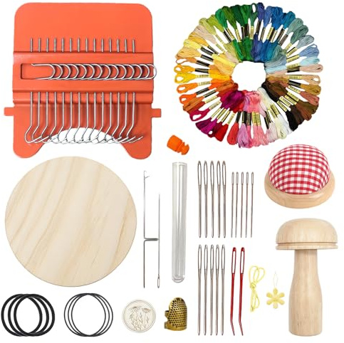 Esoes Speedweve - Mini kit per rammendo, con 50 fili colorati, mini fungo da rammendo, kit completo per rammendare rapidamente calze jeans, modelli artistici fai da te, vestiti di riparazione