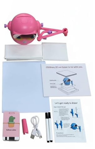 UnifearPro Robot de Dessin pour Enfants Robot Éducatif Jouet Interactif Tuteur Artistique Machine à Peindre avec Cartes 100 Cartes pour Aventures Artistiques, Rose, sans Stylos