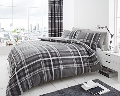 Artistic Fashionista Limited Luxurious Quality NEWTON TARTAN CHECK Duvet/Quilt Cover Bedding Set with Pillowcases (Grey, Single)