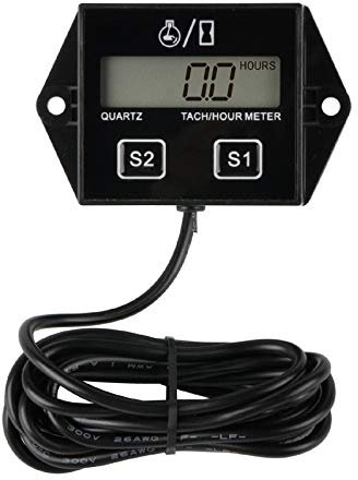 Jayron JR-HM011N LCD Gasoline Inductive Tachometer Resettable Tach/Hour Meter Gauge Waterproof for Paramotors,Microlights,Marine Engines-Inboards and Outboard Pumps,Generators,Lawn Mower,Motorcycle