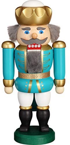 Seiffener Volkskunst Nussknacker Exklusiv König 20cm Made in Germany (türkis-weiß)