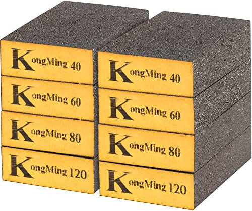KONGMING 8 Stück Schleifschwamm Körnung 40 60 80 120 Zubehör Handschleifen 68 x 100 x 26 mm Trocken und Nass für Farbe Füller Lack Holz Metall Waschbar und Wiederverwendbar