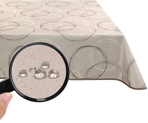 Valia Home Tischdecke mit Teflonbeschichtung für Innen- & Außenbereich anwendbar Wasser & Schmutzabweisend Dank verlässlichem Lotuseffekt - 130 x 160 cm beige