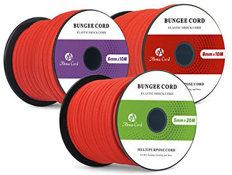 Abma Cord Gummiseil Expanderseil 8mm 10M Gummischnur UV Beständig Planenseil 100% Dehnung Spannseil für Plane, Anhängerplane, Sonnensegel, Zelte, Banner - Rot