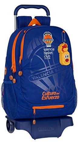 Safta Schulrucksack mit Trolley Valencia Basket, 330 x 150 x 430 mm, Blau/orange, 330x220x450 mm, Rucksack + Trolley M313