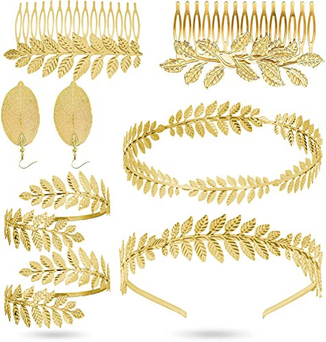 Kopfbügel im Stil einer griechischen Göttin, Stirnband, Krone, römische Blattkrone, römisches Lorbeer-Armband, Blatt-Kopfschmuck, Haarschmuck für Damen, 8 Stück