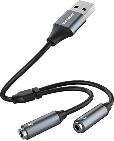Adaptador de auriculares USB, adaptador de audio USB ANDAPA con tarjeta de sonido externa estéreo con auriculares de 3.5 mm y conector de micrófono para Windows, Mac, Linux, PC, portátiles,