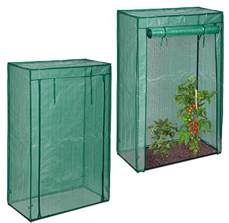 Relaxdays 2 x Tomatengewächshaus, Garten, Balkon, Foliengewächshaus Tomaten, HBT 150x100x50cm, Stahl & PE-Folie, grün